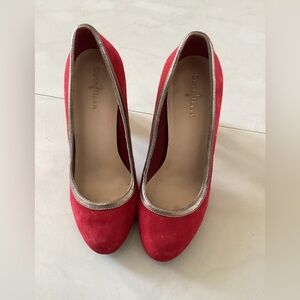 Cole Haan Red Suede Heels with Gold Trim